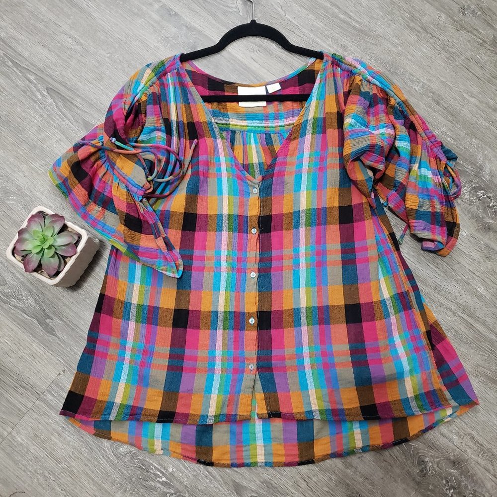 Maeve Anthropologie Multicolour Plaid Blouse S